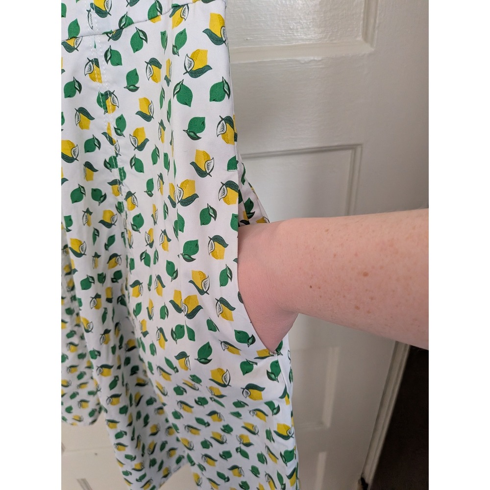Boden Mischa Lemon Lime Print Fit and Flare Dress White Yellow Size 4P - Picture 4 of 7
